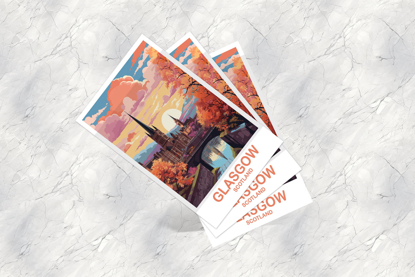 Glasgow Travel Postcard, Glasgow Travel Art, Scotland Postcard, Glasgow Scotland Travel Postcard Art, Travel Postcard | T2EU_SCGL1_P