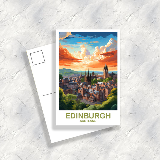 Edinburgh Travel Postcard, Edinburgh Travel Art, Scotland Postcard, Edinburgh Scotland Travel Postcard Art, Travel Postcard | T2EU_SCED1_P
