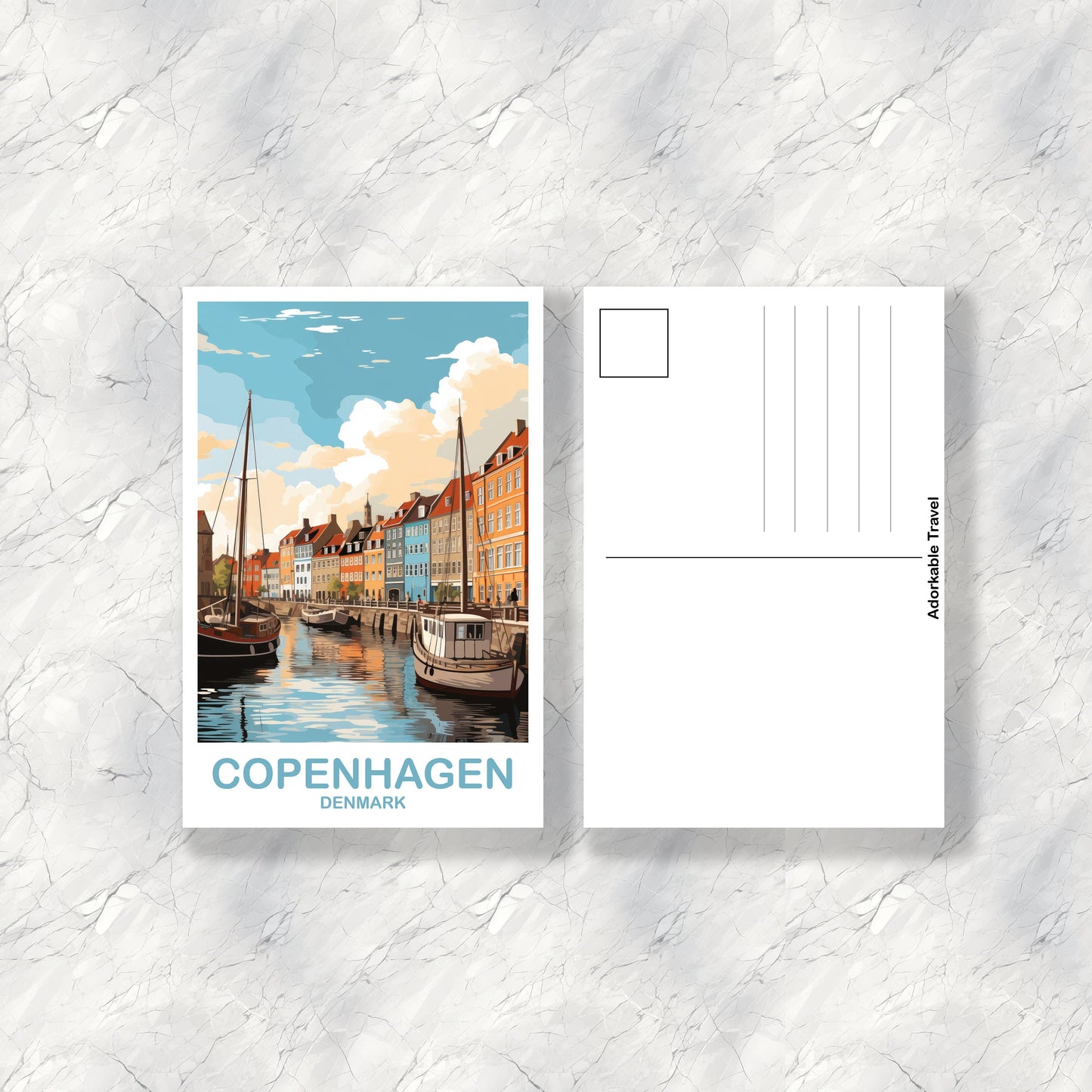 Copenhagen Travel Postcard, Copenhagen Travel Art, Denmark Postcard, Copenhagen Denamrk Travel Postcard Art, Travel Postcard | T2EU_DECO1_P