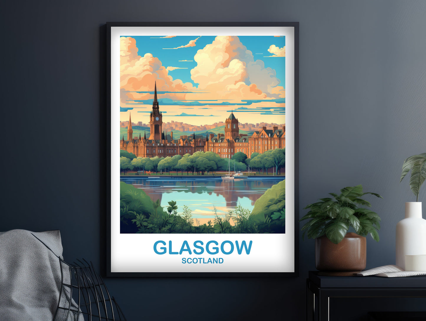 Glasgow Travel Poster Art, Glasgow Travel Art, Scotland Wall Art, Glasgow Scotland Travel Poster Art, Travel Wall Art | T2EU_SCGL3