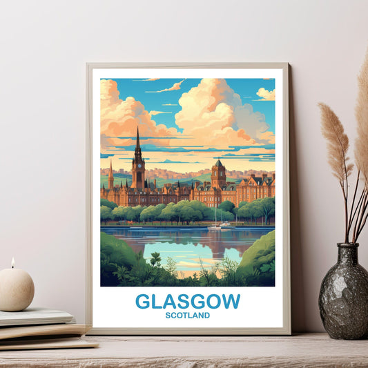 Glasgow Travel Poster Art, Glasgow Travel Art, Scotland Wall Art, Glasgow Scotland Travel Poster Art, Travel Wall Art | T2EU_SCGL3