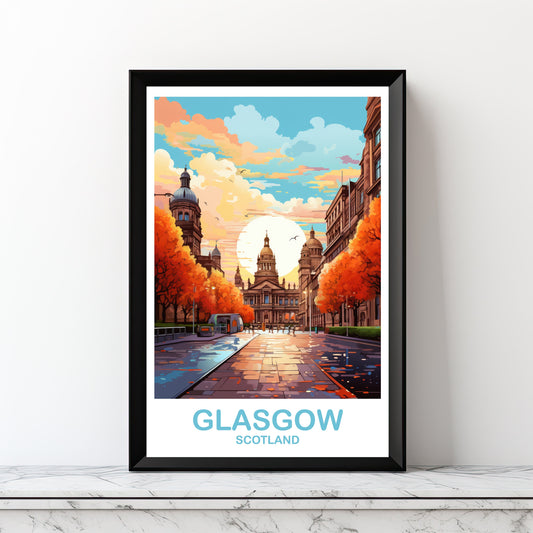 Glasgow Travel Poster Art, Digital Glasgow Travel Art, Scotland Wall Art, Printable Glasgow Scotland Travel, Travel Wall Art | DT2EU_SCGL2
