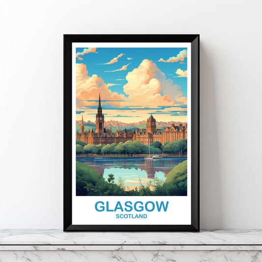 Glasgow Travel Poster Art, Digital Glasgow Travel Art, Scotland Wall Art, Printable Glasgow Scotland Travel, Travel Wall Art | DT2EU_SCGL3