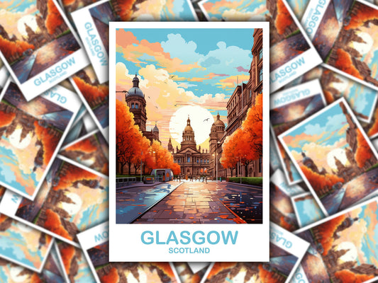 Glasgow Travel Sticker Art, Glasgow Travel StickerArt, Scotland Art, Glasgow Scotland Travel Sticker Art, Travel Art | T2EU_SCGL2_S