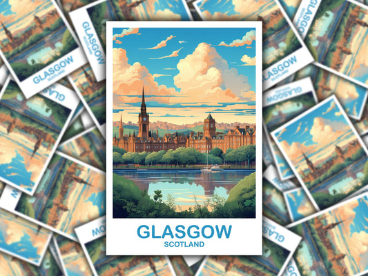 Glasgow Travel Sticker Art, Glasgow Travel StickerArt, Scotland Art, Glasgow Scotland Travel Sticker Art, Travel Art | T2EU_SCGL3_S