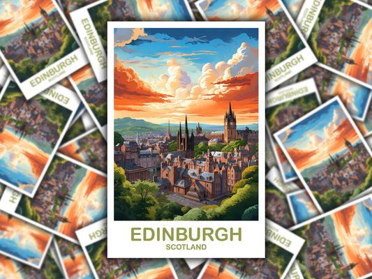 Edinburgh Travel Sticker Art, Edinburgh Travel Art, Scotland Sticker, Edinburgh Scotland Travel Sticker Art, Travel Sticker | T2EU_SCED1_S