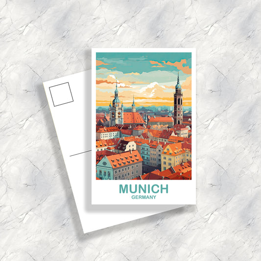 Munich Germany Travel Postcard, Munich Postcard Art, Germany Postcard Art, Munich Travel Art, Travel Postcard, Travel Art | T2EU_GEMU1_P