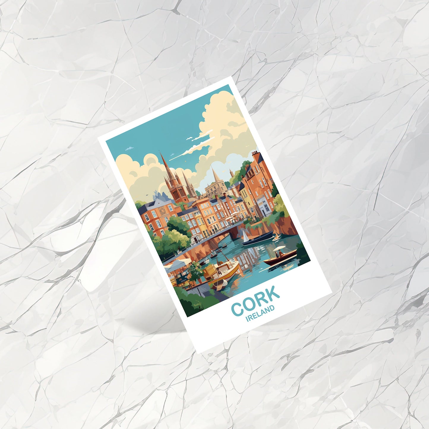 Cork Ireland Travel Postcard Art, Ireland Travel Postcard, Cork Art Postcard, Ireland Travel Art Postcard | T2EU_IRCO1_P