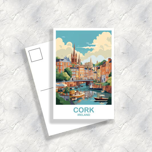 Cork Ireland Travel Postcard Art, Ireland Travel Postcard, Cork Art Postcard, Ireland Travel Art Postcard | T2EU_IRCO1_P