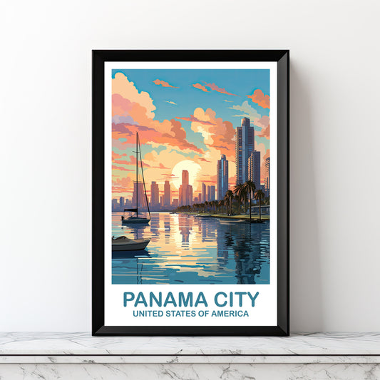 Panama City Travel Print, Panama City Travel Wall Art, Florida Wall Art, City Skyline Wall Art, Florida Wall Art, Travel Art | DT2NA_FLCP1