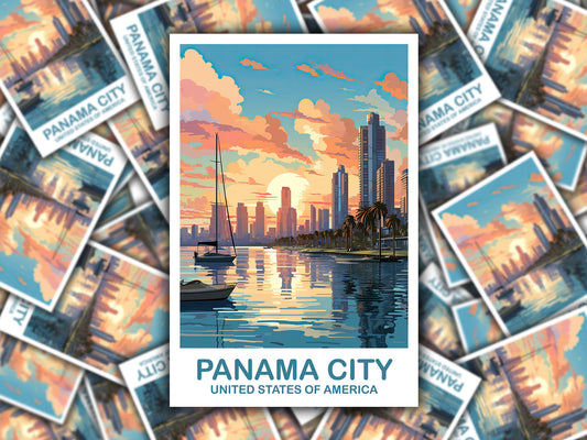 Panama City Travel Sticker, Panama City Travel Art, Florida Art Sticker, City Skyline Sticker Art, Florida, Travel Sticker | T2NA_FLCP1_S