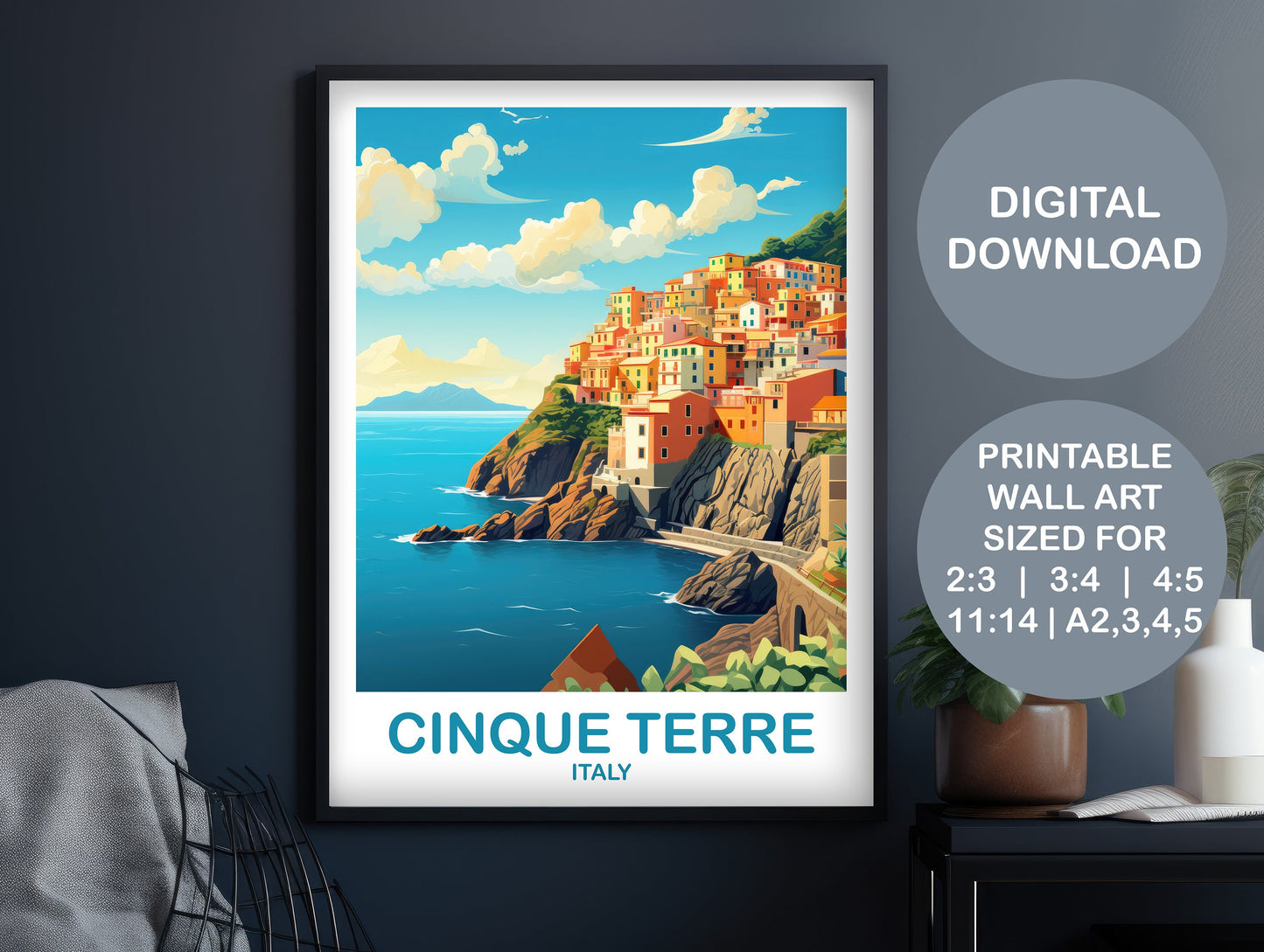 Cinque Terre Travel Poster, Digital Cinque Terre Travel Art, Printable Cinque Terre Travel Wall Art, Italy Travel Wall Art | DT2EU_ITCT1