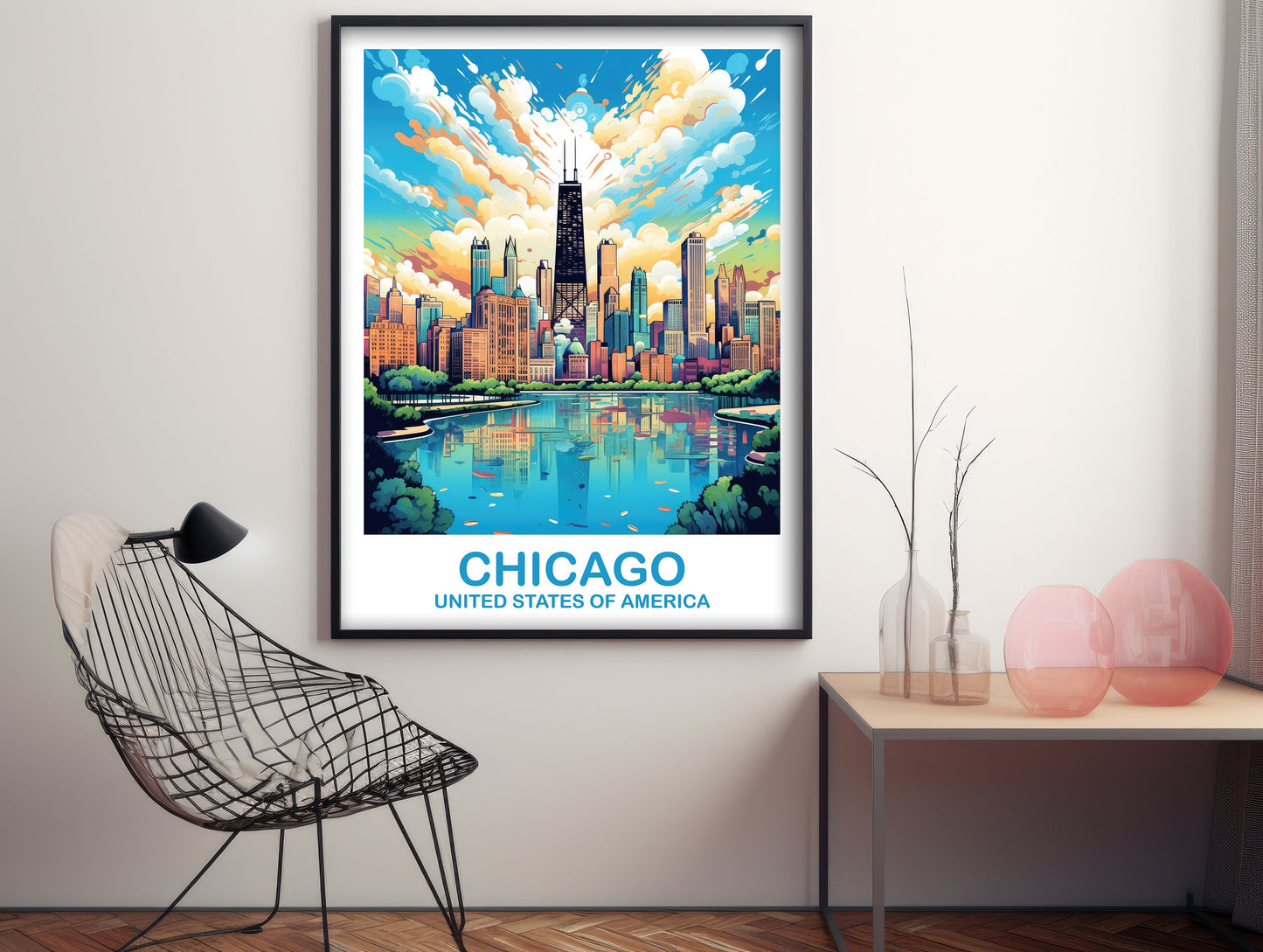 Chicago Travel Wall Art, Illinois Travel Wall Art, City Skyline Wall Art, USA Travel Art, Chicago Travel Poster, Travel Art | T2NA_ILCH1
