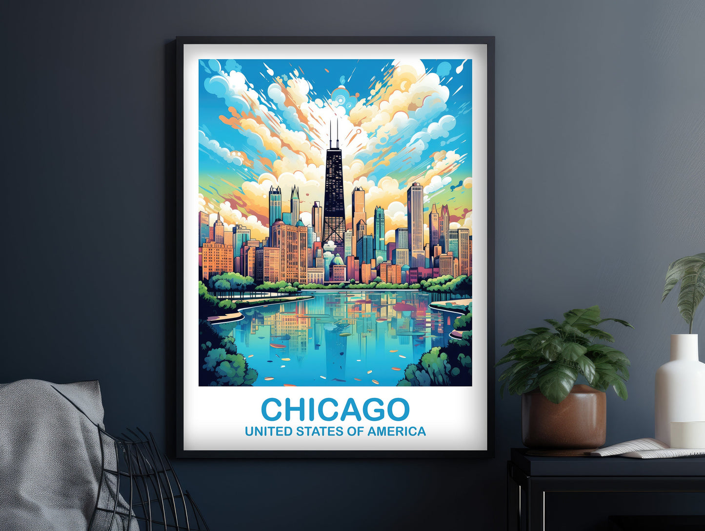 Chicago Travel Wall Art, Illinois Travel Wall Art, City Skyline Wall Art, USA Travel Art, Chicago Travel Poster, Travel Art | T2NA_ILCH1