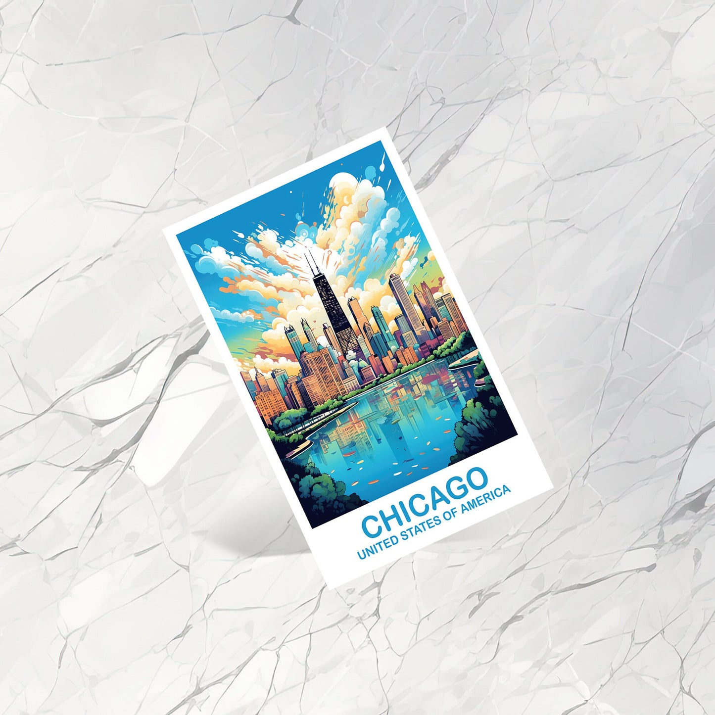 Chicago Travel Postcard Art, Illinois Travel Postcard, City Skyline Postcard, USA Travel Postcard, Travel Postcard | T2NA_ILCH1_P