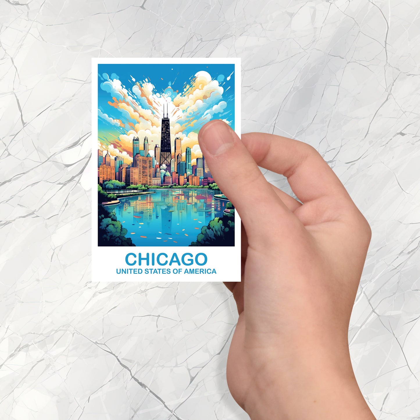 Chicago Travel Sticker Art, Illinois Travel Sticker, City Skyline Sticker, USA Travel Sticker, Chicago Art, Travel Sticker | T2NA_ILCH1_S