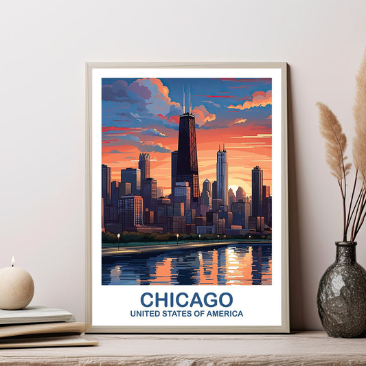 Chicago Travel Wall Art, Illinois Travel Wall Art, City Skyline Wall Art, USA Travel Art, Chicago Travel Poster, Travel Art | T2NA_ILCH2