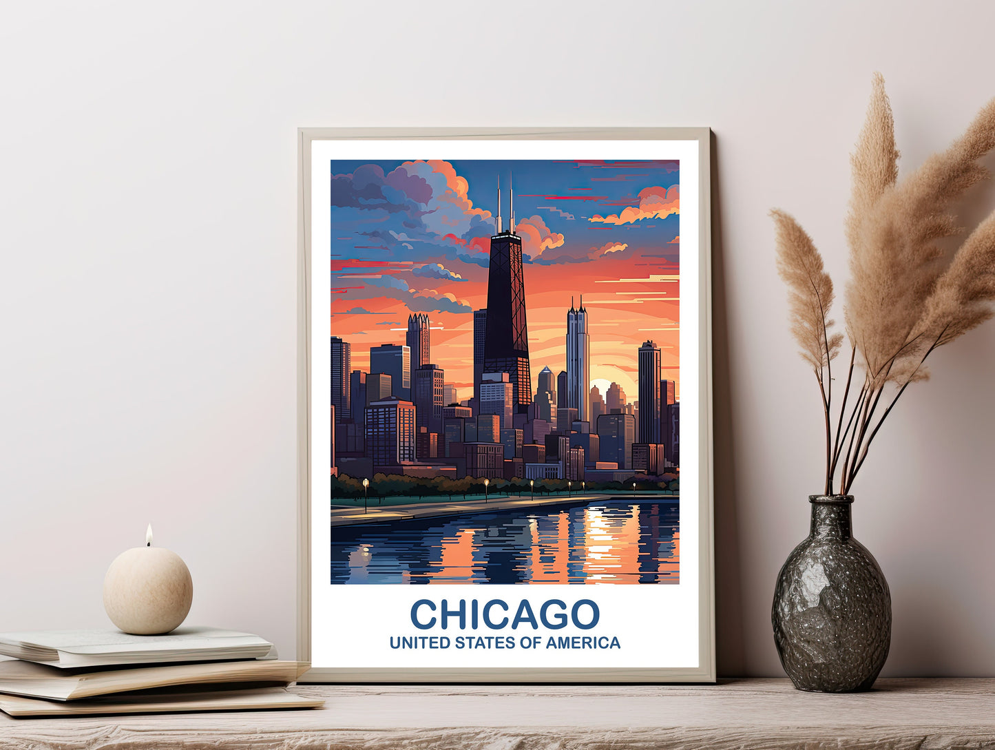 Chicago Travel Wall Art, Illinois Travel Wall Art, City Skyline Wall Art, Printable Travel Wall Art, Digital Travel Art | DT2NA_ILCH2
