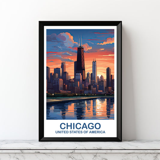 Chicago Travel Wall Art, Illinois Travel Wall Art, City Skyline Wall Art, Printable Travel Wall Art, Digital Travel Art | DT2NA_ILCH2