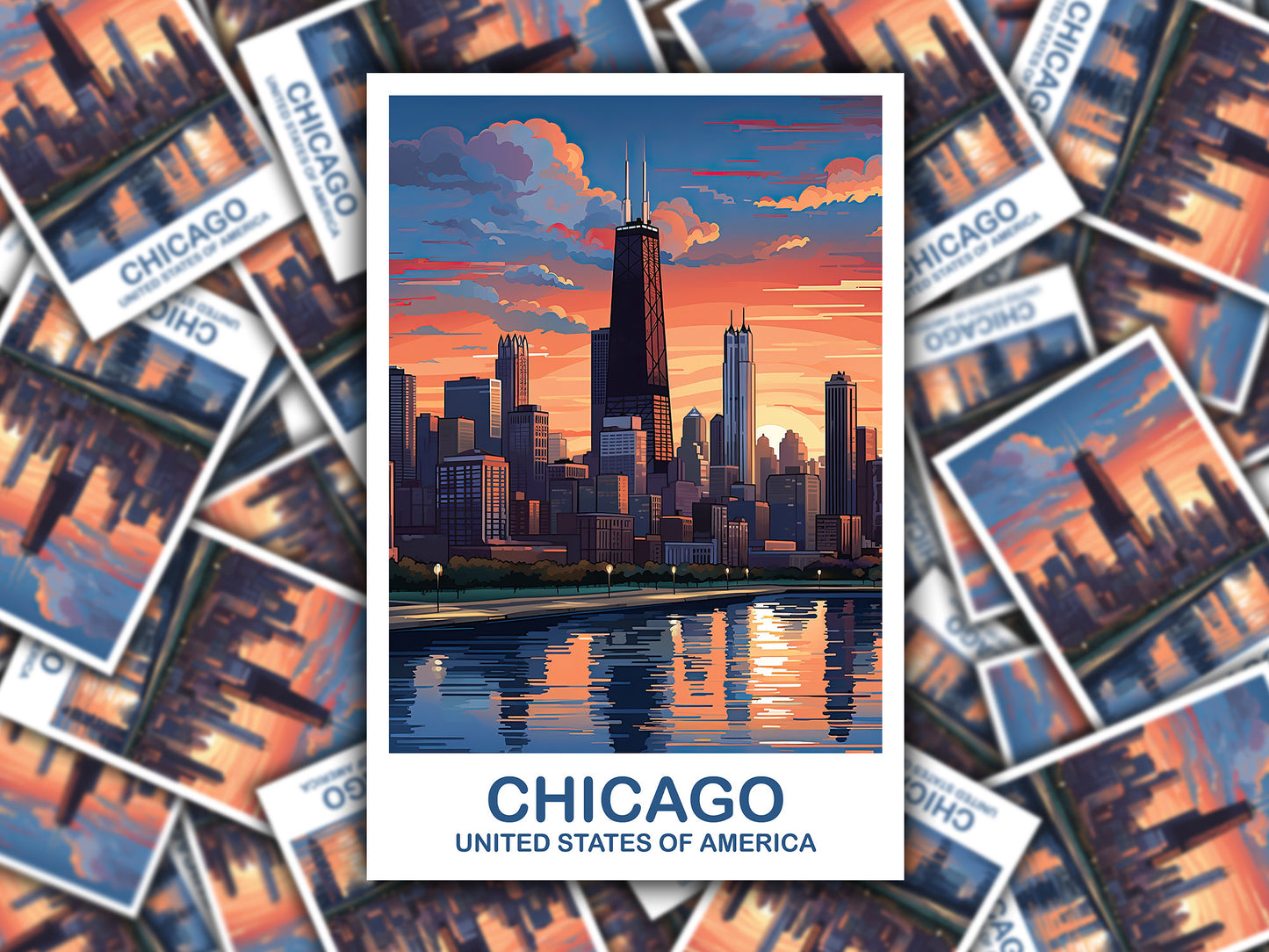 Chicago Travel Sticker Art, Illinois Travel Sticker, City Skyline Sticker, USA Travel Sticker, Boston Art, Travel Sticker | T2NA_ILCH2_S