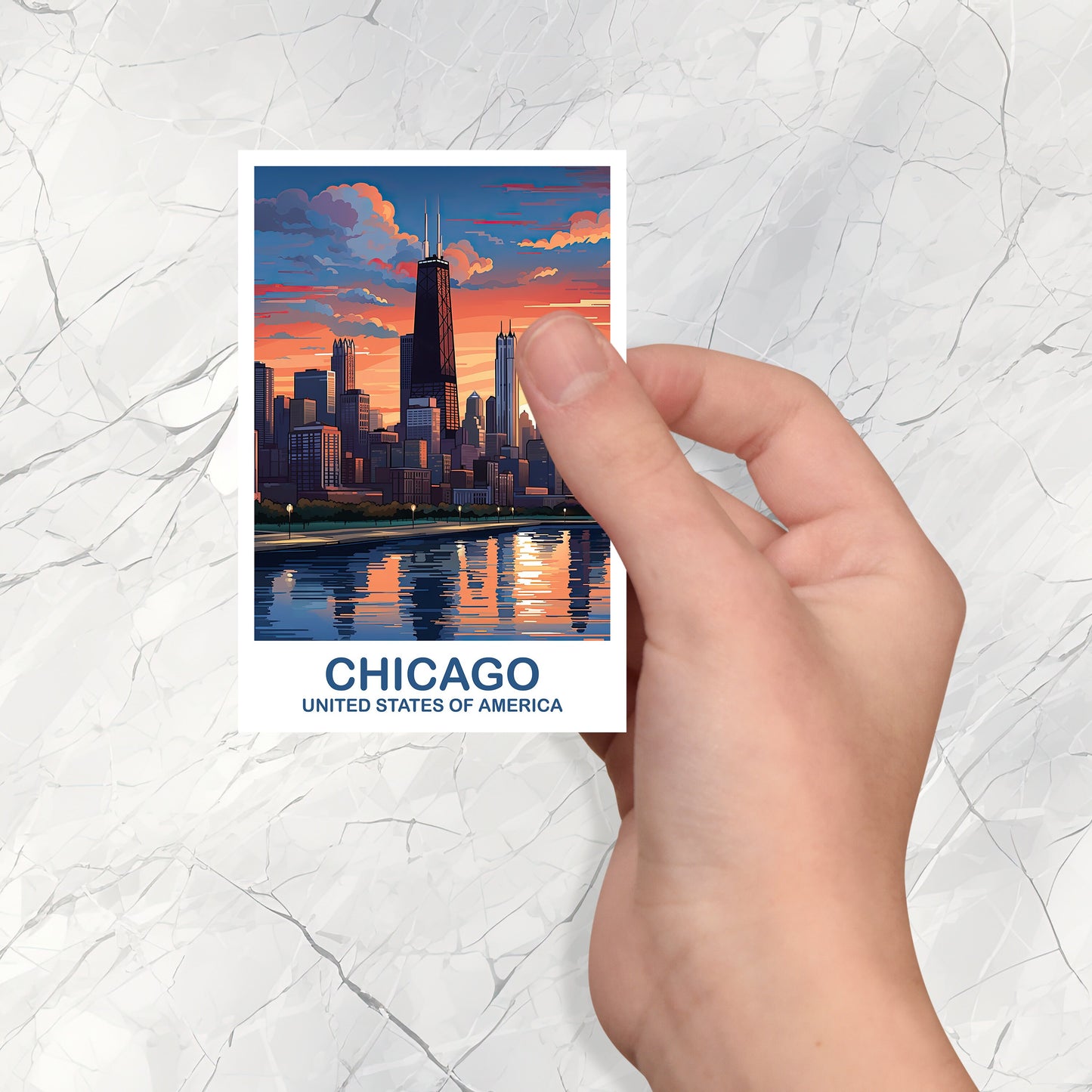 Chicago Travel Sticker Art, Illinois Travel Sticker, City Skyline Sticker, USA Travel Sticker, Boston Art, Travel Sticker | T2NA_ILCH2_S