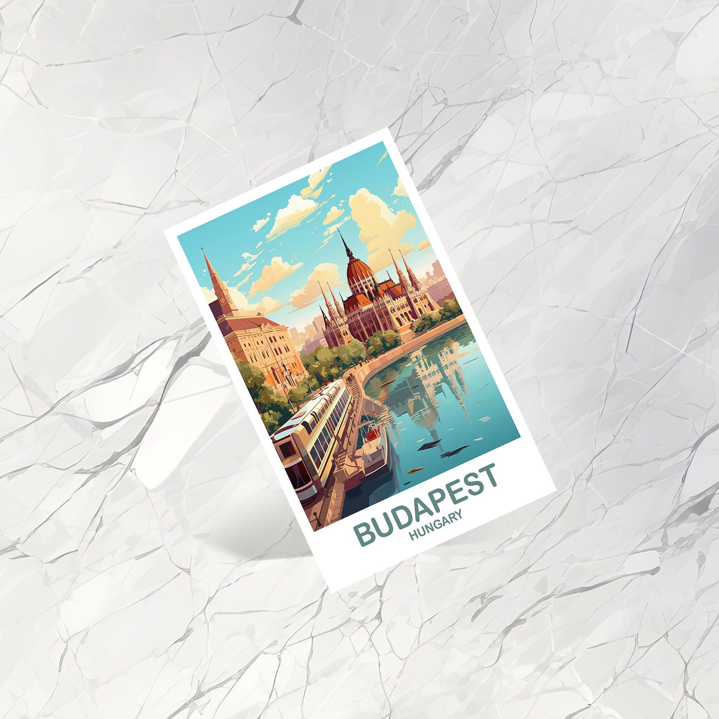 Budapest Travel Postcard Art, Hungary Travel Postcard, Budapest Postcar, City Skyline Sunset Postcard, Travel Postcard | T2EU_HUBU1_P