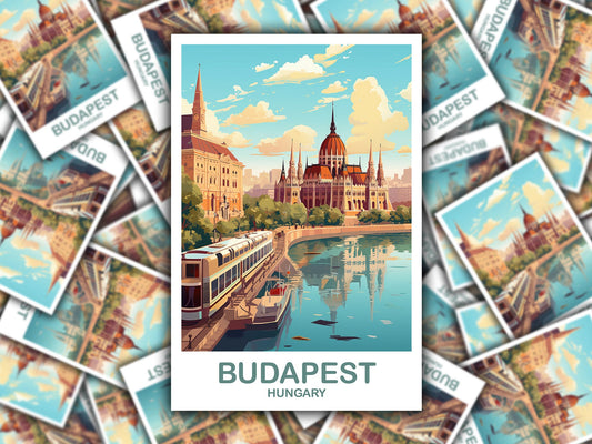 Budapest Travel Sticker Art, Hungary Travel Sticker, Budapest Sticker, City Skyline Sunset Sticker, Travel Sticker | T2EU_HUBU1_S