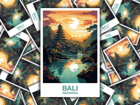 Bali Travel Sticker Art, Bali Skyline, Bali Indonesia Sticker Art, City Skyline, Luggage Sticker, Travel Sticker | T2AS_INDBA1_S