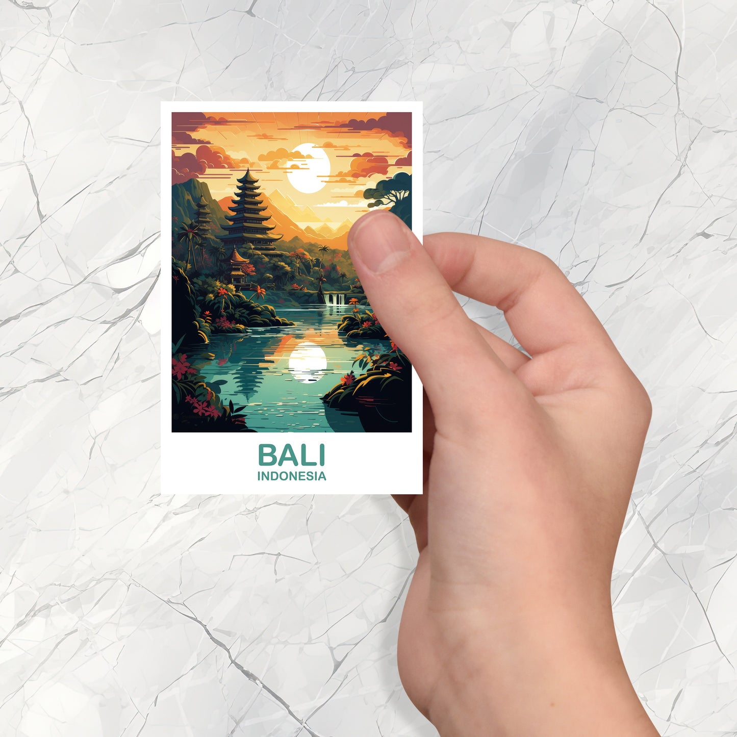 Bali Travel Sticker Art, Bali Skyline, Bali Indonesia Sticker Art, City Skyline, Luggage Sticker, Travel Sticker | T2AS_INDBA1_S