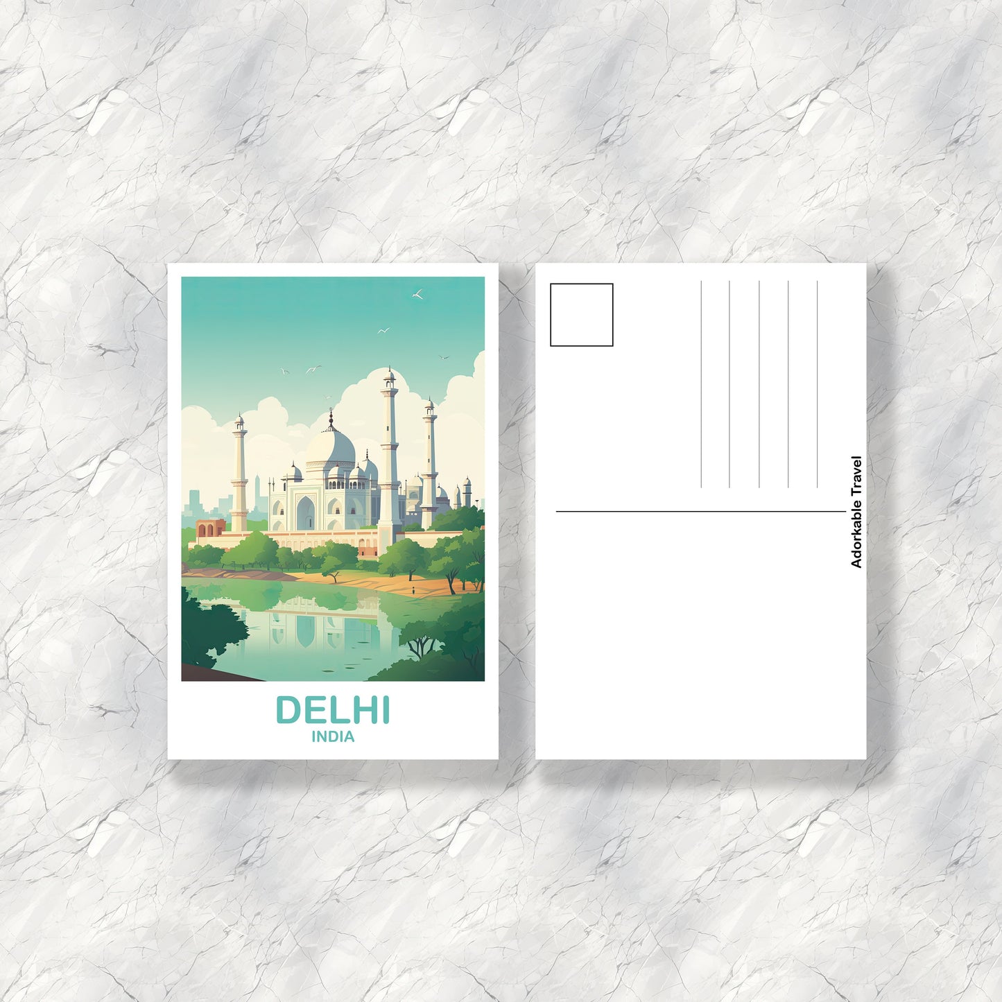Delhi India Travel Postcard, Delhi Postcard, India Postcard, Delhi Travel Art, India Travel Art, Travel Postcard | T2AS_INDE1_P
