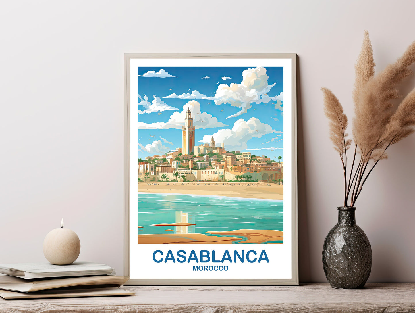 Casablanca Travel Wall Art, Morocco Skyline, City Skyline Art, Travel Wall Art, Africa Travel Art, Printable Casablanca Art | DT2AF_MOCA1