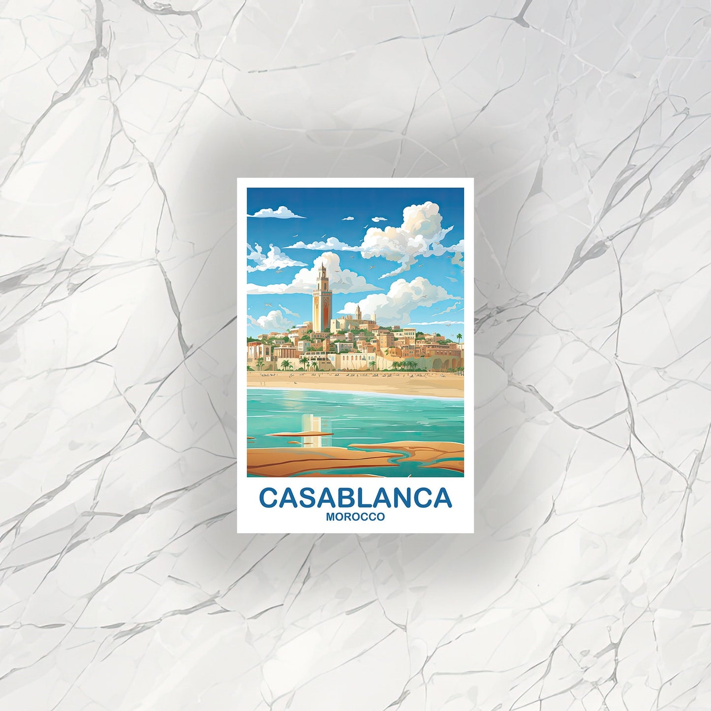 Casablanca Travel Sticker Art, Morocco Sticker, City Skyline Wall Art, Travel Sticker Art, Africa Travel Art Casablanca Art | T2AF_MOCA1_S