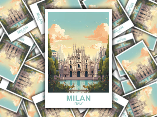 Milan Italy Travel Sticker, Milan Travel Art, Italy Poster, Milan Travel Sticker Art, Italy Travel Sticker Art | T2EU_ITMI1_S