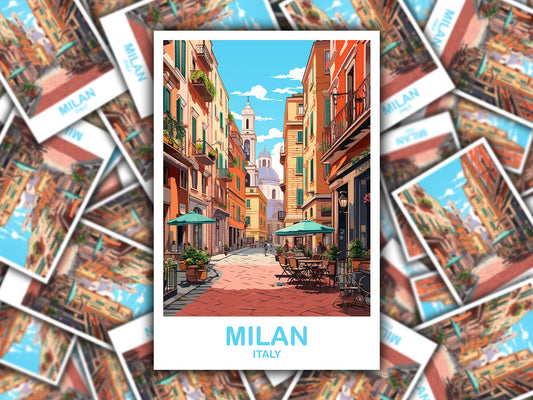 Milan Italy Travel Sticker, Milan Travel Art, Italy Poster, Milan Travel Sticker Art, Italy Travel Sticker Art | T2EU_ITMI2_S