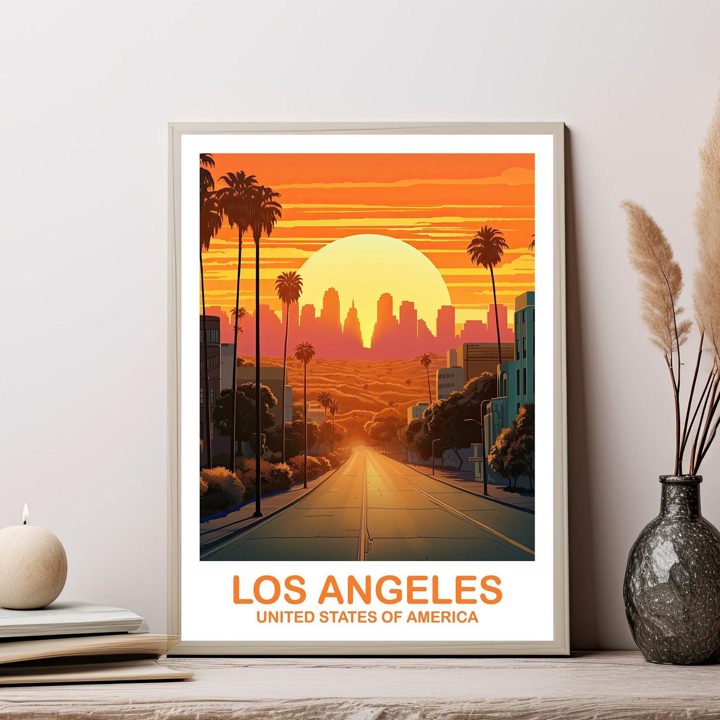 Los Angeles Travel Print, California Travel Wall Art, Los Angeles Wall Art Poster, City Skyline Wall Art, California Wall Art | T2NA_CALA1