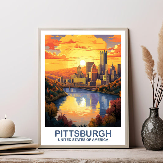 Pittsburgh Travel Art Poster, Pittsburgh Wall Art, Pennsylvania Wall Art, Pittsburgh Pennsylvania Poster, Travel Wall Art | T2NA_PEPI1