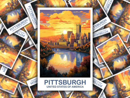 Pittsburgh Travel Sticker Art, Pittsburgh Sticker, Pittsburgh Pennsylvania Travel Sticker, Travel Sticker | T2NA_PEPI1_S