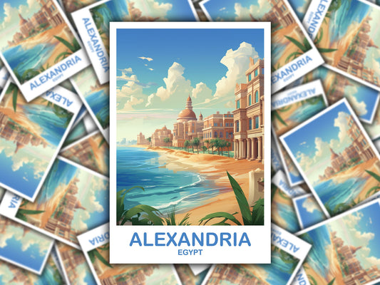 Alexandria Travel Sticker Art, Egypt Skyline, Egypt Sticker, Alexandria Travel, Africa Travel Art, Travel Sticker | T2AF_EGAL1_S