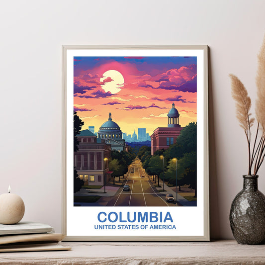 Columbia Travel Art Poster, Columbia Wall Art, South Carolina Wall Art, Columbia South Carolina Poster, Travel Wall Art | T2NA_SAC01