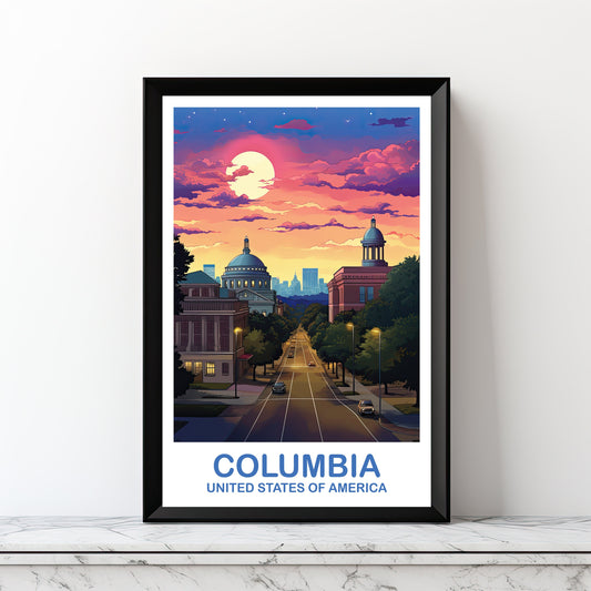Columbia Travel Art Poster, Columbia Wall Art, South Carolina Wall Art, Printable Columbia Poster, Digital Travel Wall Art | DT2NA_SAC01