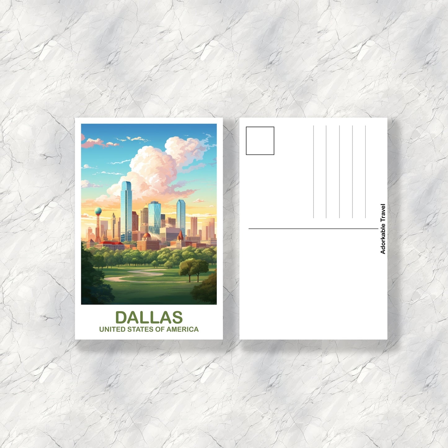 Dallas Texas Travel Postcard, Dallas Postcard Art, Texas Postcard Art, Dallas Texas Postcard, Travel Postcard, USA Postcard | T2NA_TEDA1_P