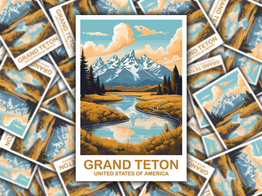 Grand Teton Travel Sticker, Wyoming Travel Sticker, National Park Sticker, Grand Teton National Park Travel Sticker | T2NA_WYGT1_S