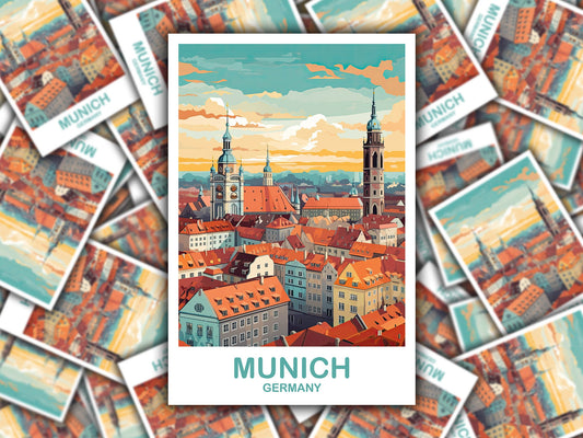 Munich Germany Travel Sticker, Munich Art, Germany Sticker Art, Munich Travel Sticker Art, Travel Sticker, Travel Art | T2EU_GEMU1_S
