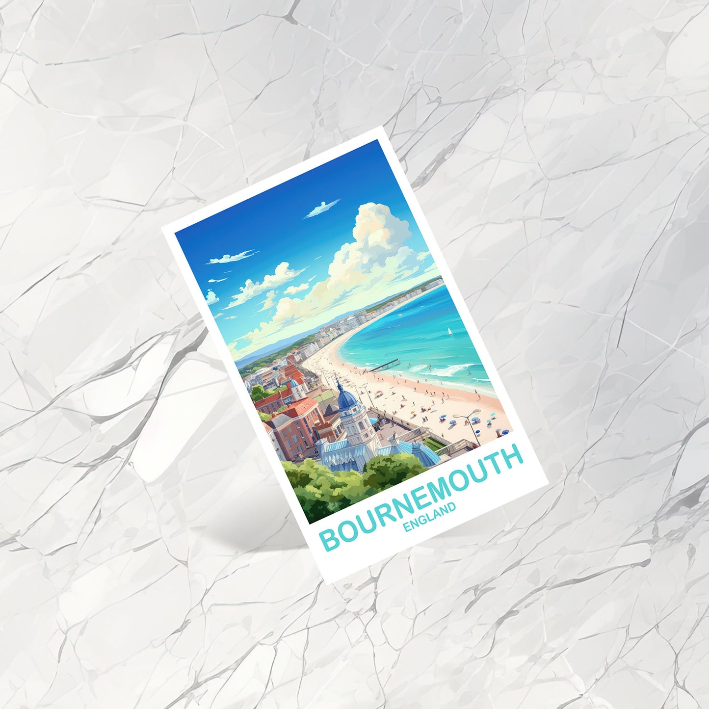 Bournemouth Travel Postcard Art, Bournemouth Travel Art, Bournemouth Postcard, England Travel Postcard Art, Travel Postcard | T2EU_ENBO1_P