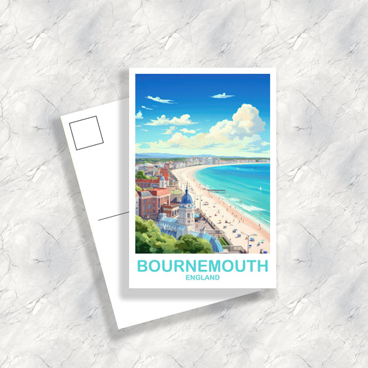 Bournemouth Travel Postcard Art, Bournemouth Travel Art, Bournemouth Postcard, England Travel Postcard Art, Travel Postcard | T2EU_ENBO1_P