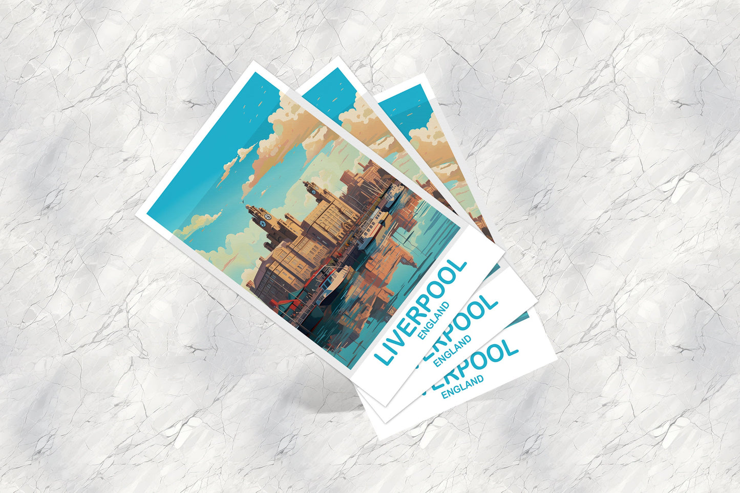 Liverpool Travel Postcard Art, Liverpool Travel Art, Liverpool Postcard, England Travel Postcard Art, Travel Postcard | T2EU_ENLI1_P