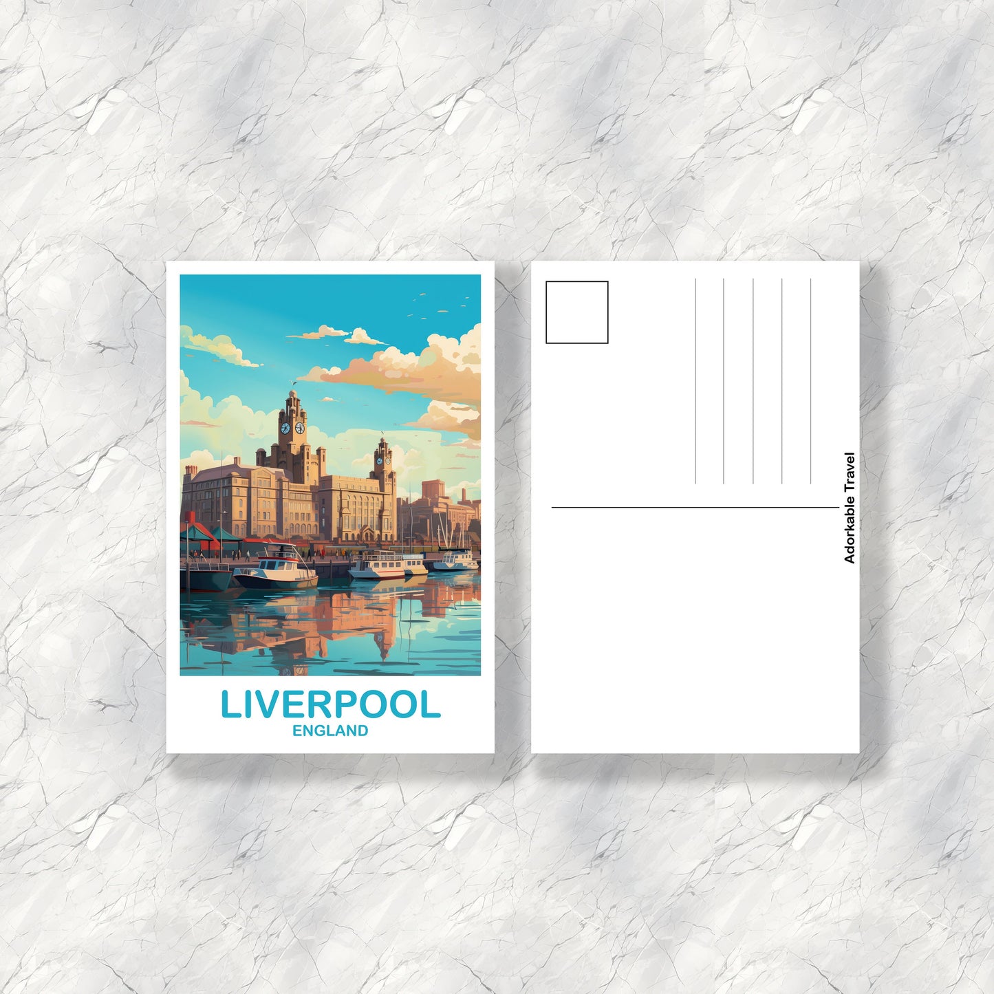Liverpool Travel Postcard Art, Liverpool Travel Art, Liverpool Postcard, England Travel Postcard Art, Travel Postcard | T2EU_ENLI1_P