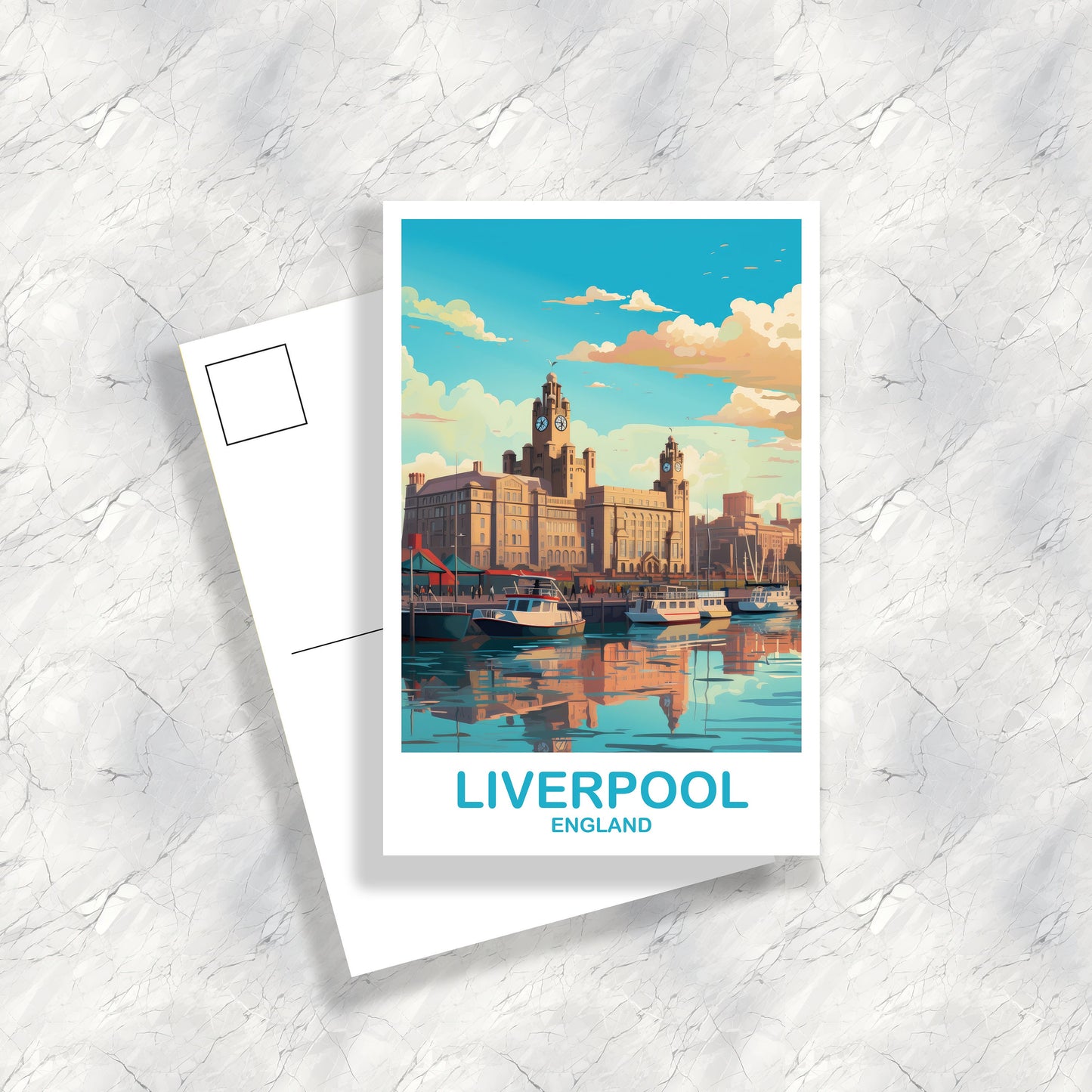 Liverpool Travel Postcard Art, Liverpool Travel Art, Liverpool Postcard, England Travel Postcard Art, Travel Postcard | T2EU_ENLI1_P