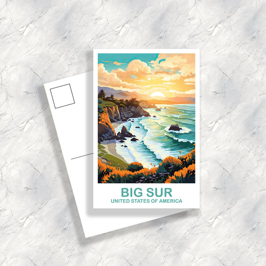 Big Sur Travel Postcard, California Travel Postcard, Big Sur Postcard, City Skyline Postcard Art, California Postcard Art | T2NA_CABS1_P