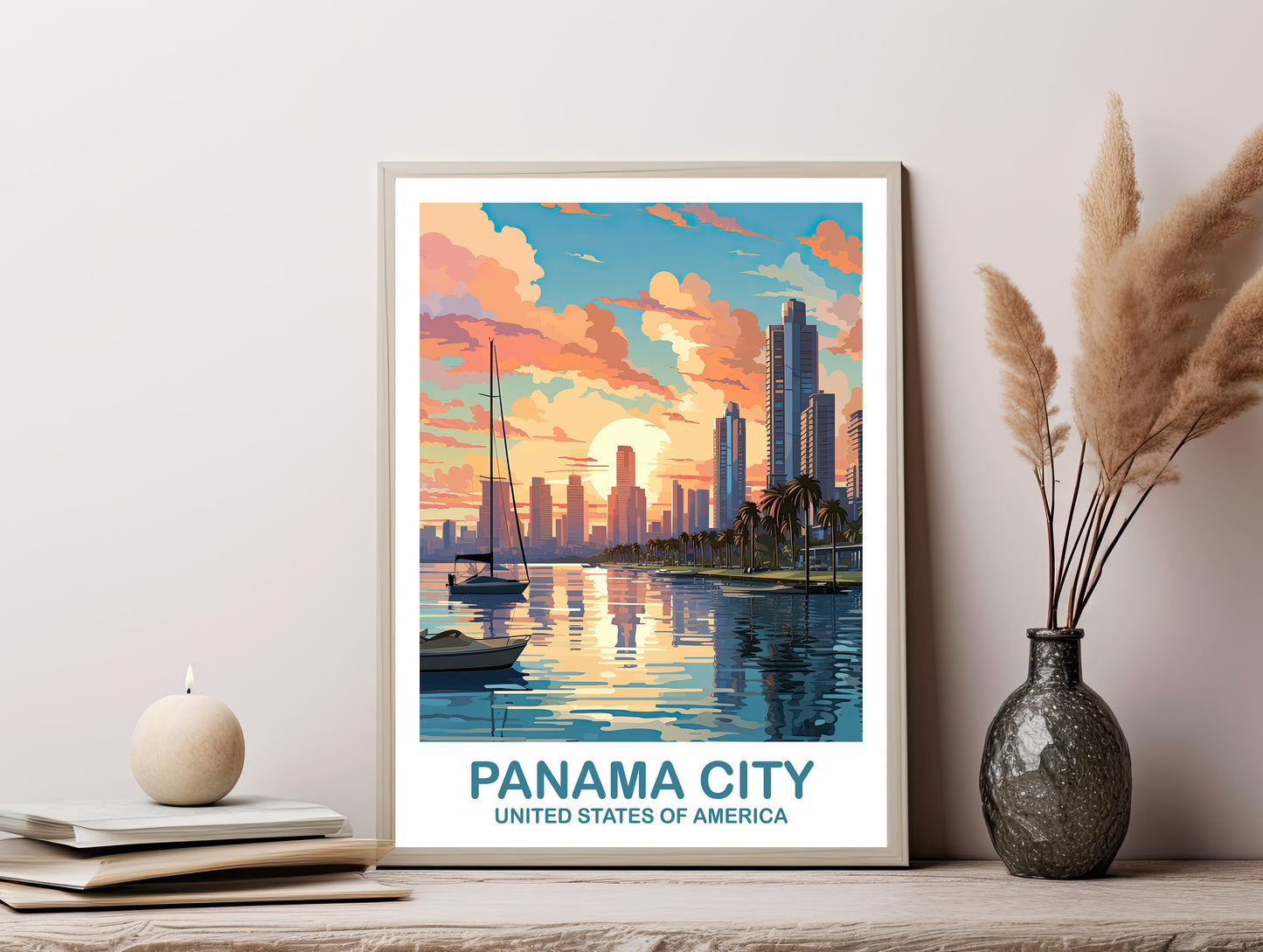 Panama City Travel Print, Panama City Travel Wall Art, Florida Wall Art, City Skyline Wall Art, Florida Wall Art, Travel Art | DT2NA_FLCP1